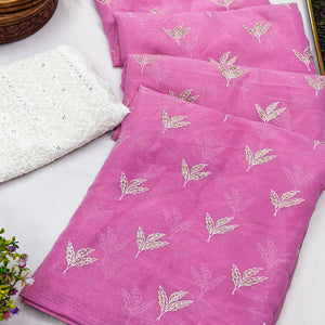 Magenta Chiffon Saree Adorned With Shimmering Floral Foil Print