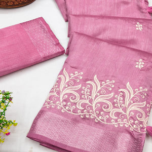 Orchid Pink Art Silk Saree Adorned With Delicate Floral Embroidery & Stylish Tassel Pallu