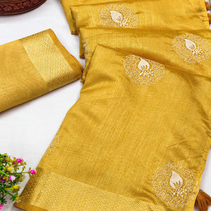 Yellow Embroidered Art Silk Saree Adorned with Classic Zari Weaving Details