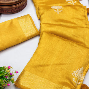 Yellow Embroidered Art Silk Saree Adorned with Classic Zari Weaving Details
