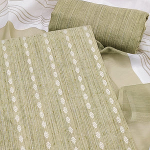 Classic Green Pure Cotton Dress Material Featuring Intricate Weaving