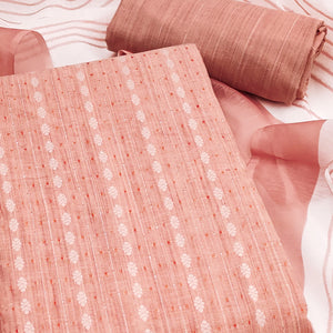 Classic Peach Pure Cotton Dress Material Featuring Intricate Weaving