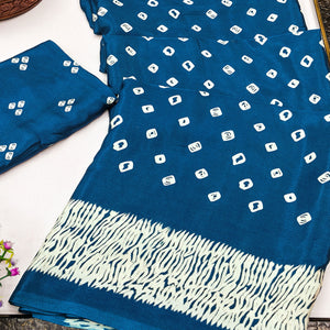 Blue Bandhani Printed Chiffon Saree With Traditional Appeal