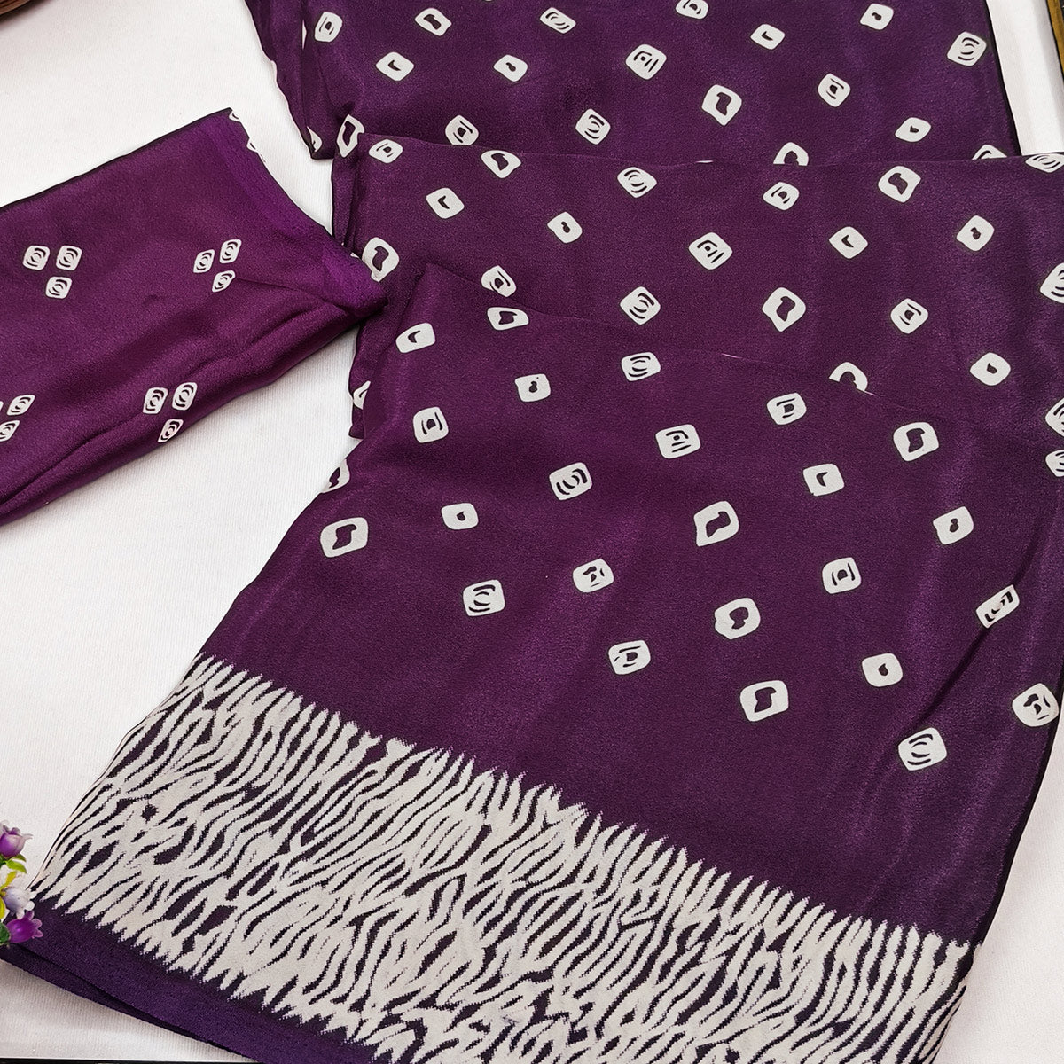 Deep Purple Bandhani Printed Chiffon Saree With Traditional Appeal