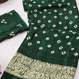 Green Bandhani Printed Chiffon Saree With Traditional Appeal