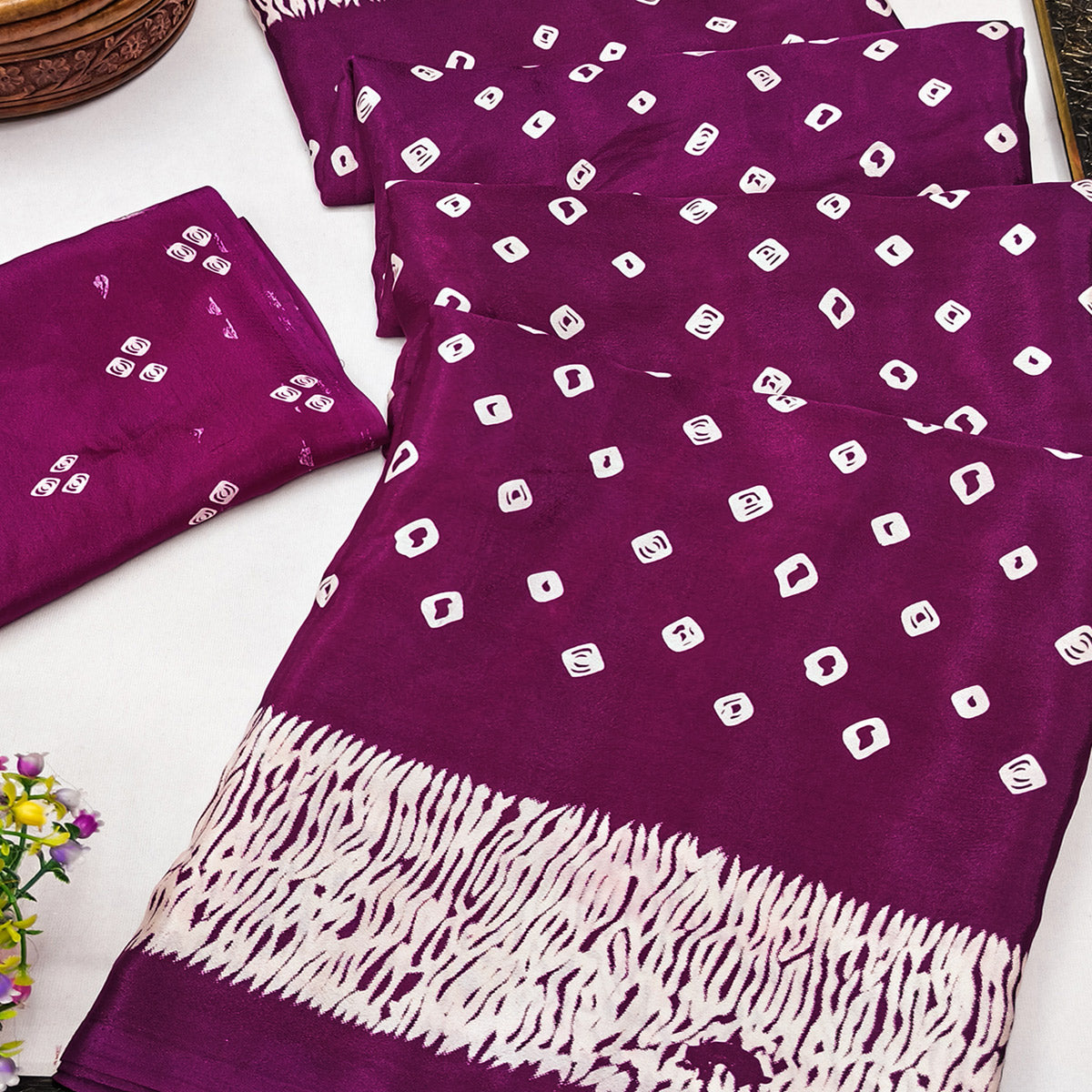 Purple Bandhani Printed Chiffon Saree With Traditional Appeal