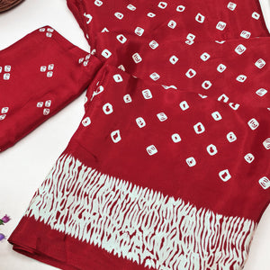 Red Bandhani Printed Chiffon Saree With Traditional Appeal