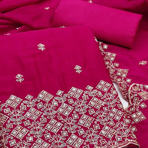 Festive Wear Pink Vichitra Silk Dress Material with Sequins Embellishment