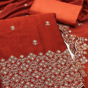 Festive Wear Rust Vichitra Silk Dress Material with Sequins Embellishment