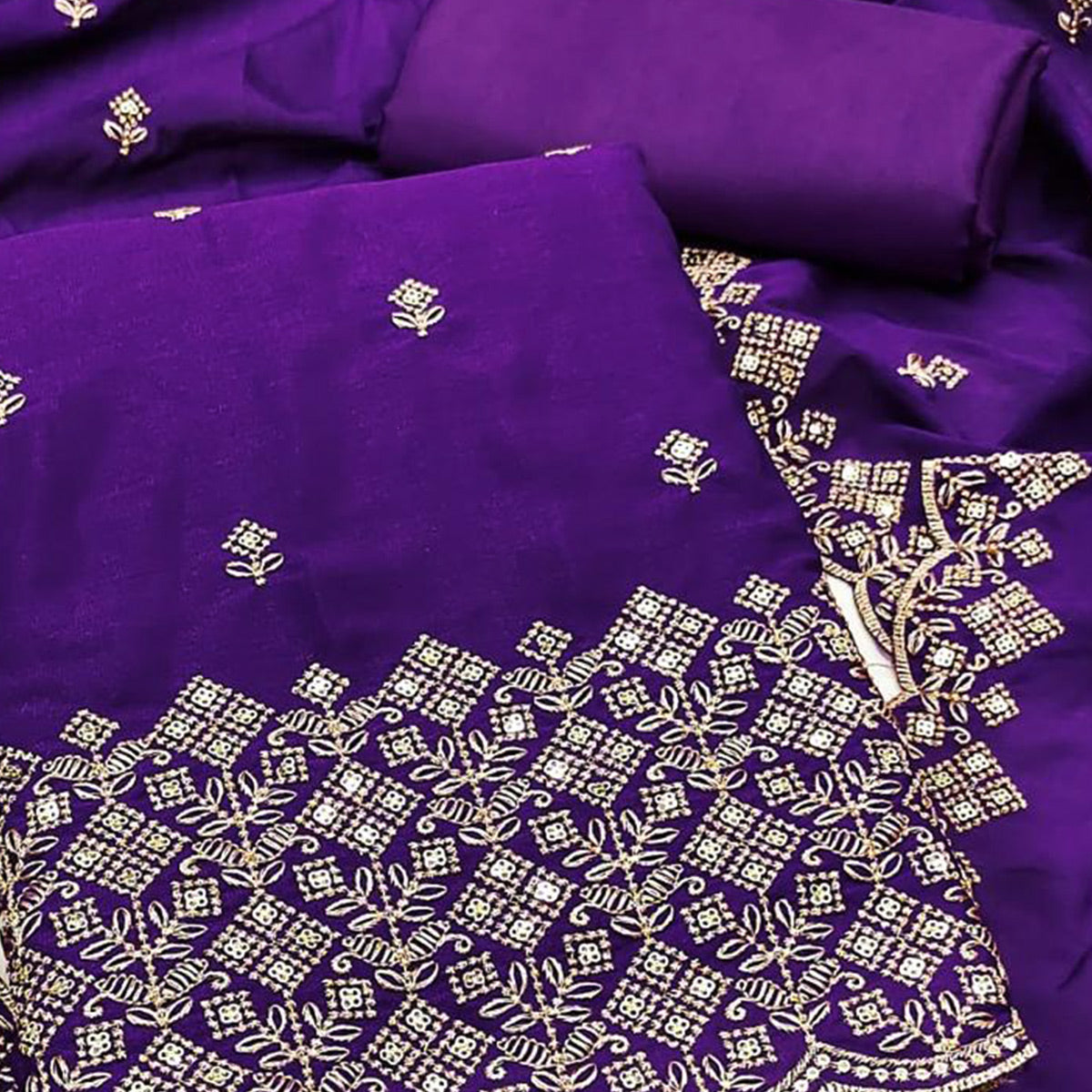 Festive Wear Violet Vichitra Silk Dress Material with Sequins Embellishment