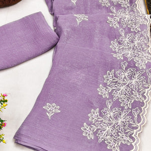 Timeless Lavender Floral Organza Saree with Embroidery for Parties