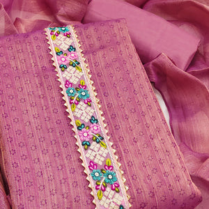 Pink Floral Digital Printed Art Silk Dress Material With Sparkling Sequins Embroidery