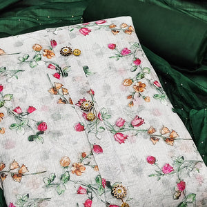 Graceful Light Grey Floral Printed Linen Dress Material Perfect for Summer Outfits