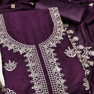 Wine Thread Embroidered Vichitra Silk Dress Material Perfect for Party & Festive Wear