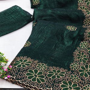 Green Partywear Saree in Soft Chiffon with Intricate Floral Embroidery