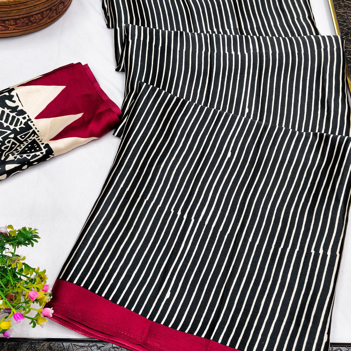 Black Crepe Silk Saree with Exquisite Ajrakh Pallu Detailing for Elegant Ethnic Styling