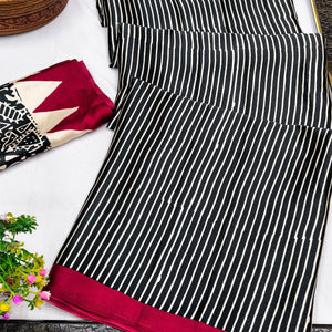 Black Crepe Silk Saree with Exquisite Ajrakh Pallu Detailing for Elegant Ethnic Styling