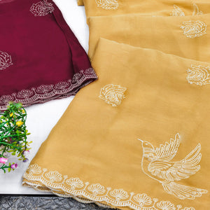 Lightweight Chiffon Saree in Yellow with Exquisite Thread Embroidered Detailing