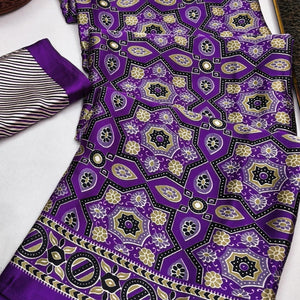 Modern Style Violet Ajrakh Printed Crepe Silk Saree for Elegant Party Occasions