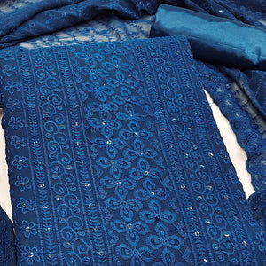 Lightweight Blue Georgette Dress Material Adorned with Beautiful Floral Embroidery