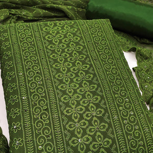 Lightweight Green Georgette Dress Material Adorned with Beautiful Floral Embroidery