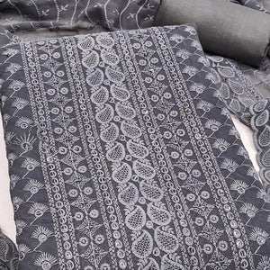 Lightweight Grey Georgette Dress Material Adorned with Beautiful Floral Embroidery