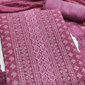 Lightweight Mauve Georgette Dress Material Adorned with Beautiful Floral Embroidery