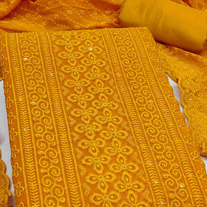 Lightweight Mustard Georgette Dress Material Adorned with Beautiful Floral Embroidery
