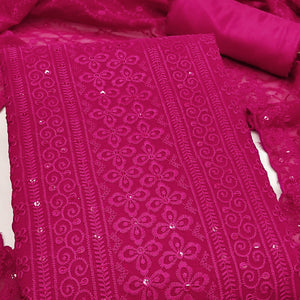 Lightweight Pink Georgette Dress Material Adorned with Beautiful Floral Embroidery