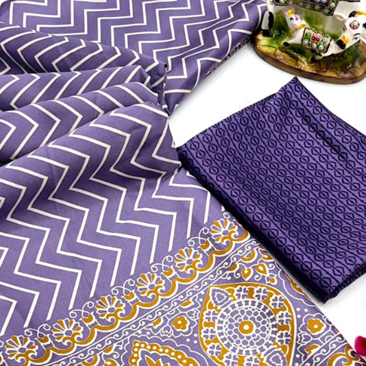 Chic Purple Crepe Saree with Contemporary Striped Print for Party and Festive Wear