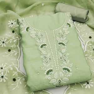 Green Art Silk Dress Material With Graceful Floral Thread Embroidery & Sparkling Sequins