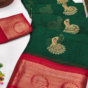 Festive Dark Green Dola Silk Saree Enhanced with Ornate Zari Weaving