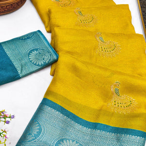 Festive Yellow Dola Silk Saree Enhanced with Ornate Zari Weaving