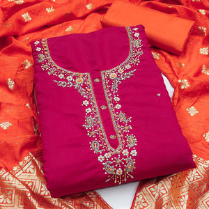 Pink Chanderi Silk Dress Material Featuring Intricate Beads & Stone Embroidery