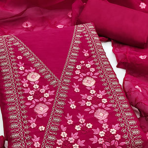 Majestic Bloom Pink Art Silk Dress Material With Exquisite Floral & Sequins Detailing