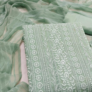 Stunning Green Floral Embroidery With Sparkling Sequins Work Georgette Dress Material