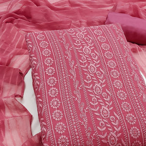 Stunning Rani Pink Floral Embroidery With Sparkling Sequins Work Georgette Dress Material