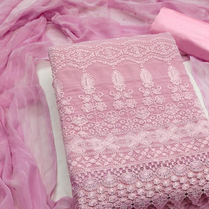 Stunning Baby Pink Floral Embroidery With Sparkling Sequins Work Georgette Dress Material