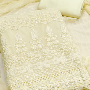 Stunning Yellow Floral Embroidery With Sparkling Sequins Work Georgette Dress Material