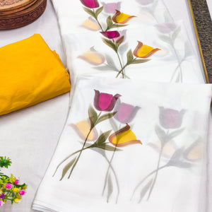 Soft White Floral Georgette Saree Designed for Partywear Looks