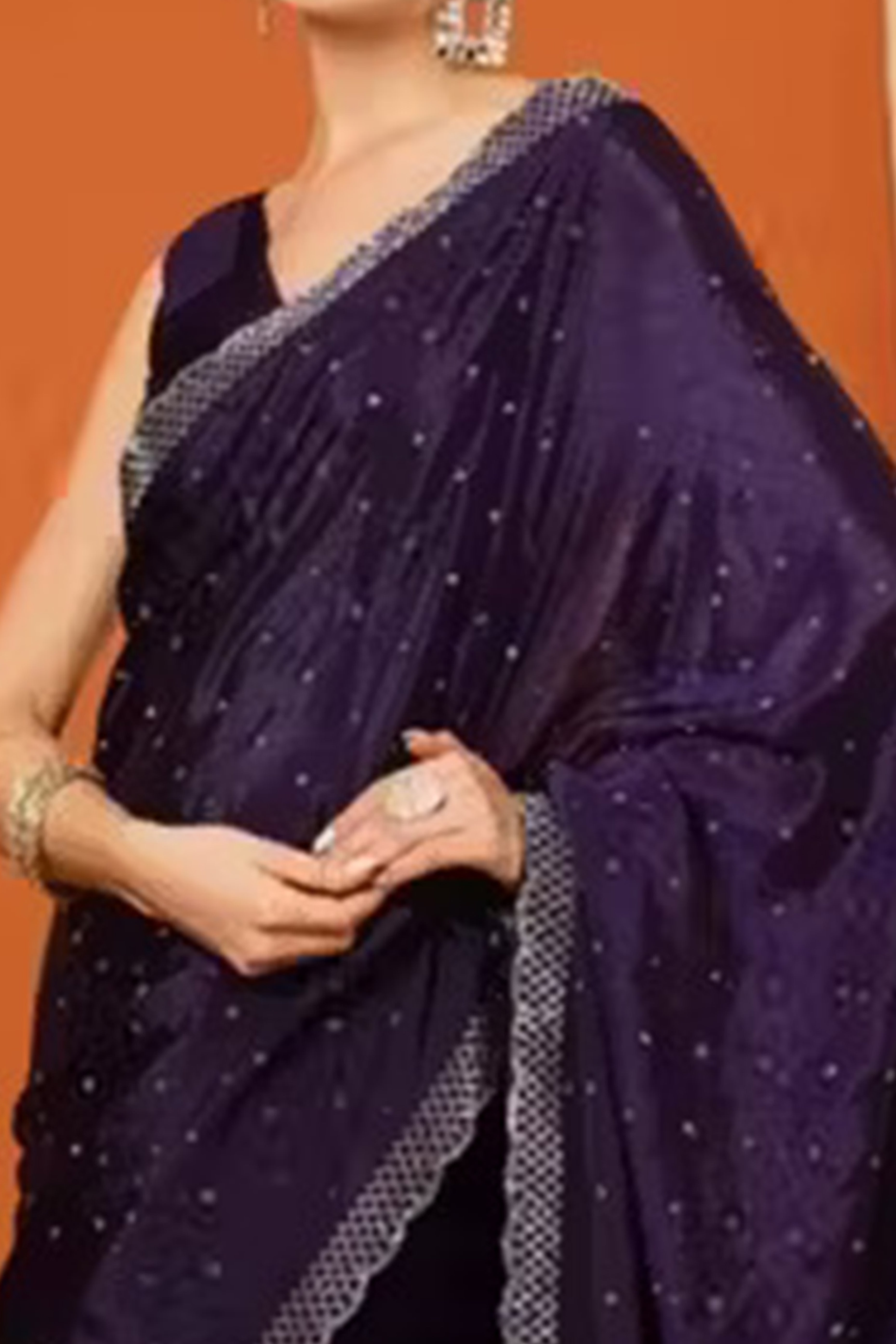 Partywear Wine Vichitra Silk Saree Highlighted with Sparkling Swarovski Stones
