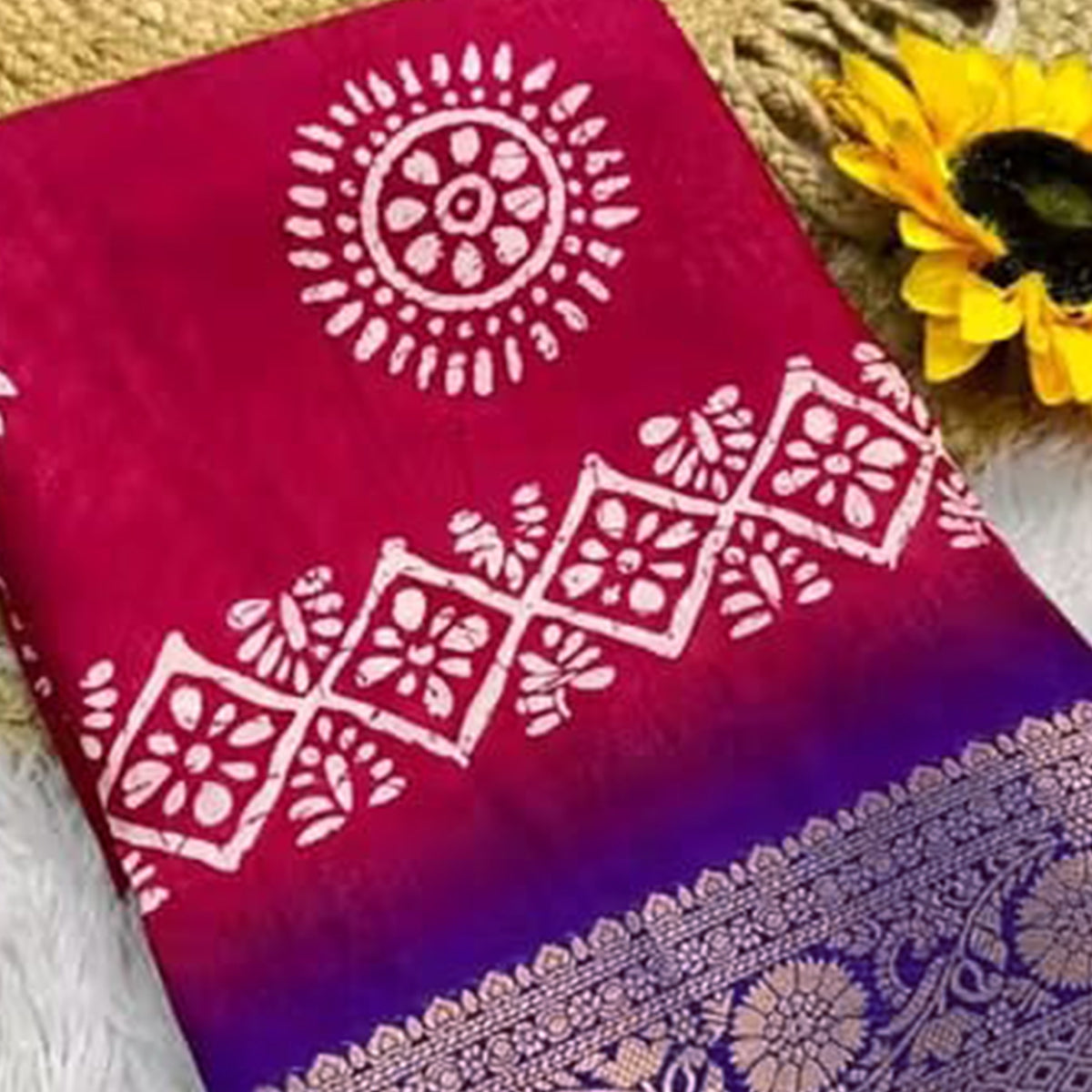 Exclusive Pink Batik Printed Saree in Soft Dola Silk Fabric with Intricate Detailing