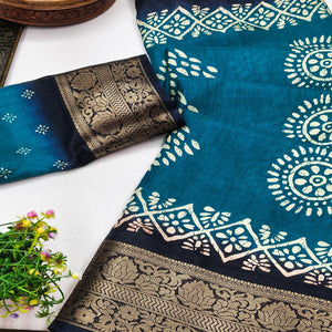 Exclusive Blue Batik Printed Saree in Soft Dola Silk Fabric with Intricate Detailing