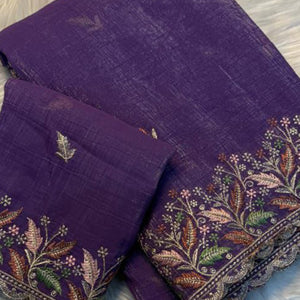 Mesmerizing Purple Chiffon Saree Showcasing Artistic Floral Embroidery For A Luxurious Appeal