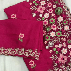 Graceful Pink Georgette Saree Featuring Exquisite Floral Thread Embroidery Work