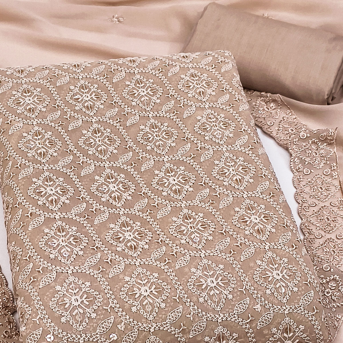 Stunning Brown Floral Embroidery With Sparkling Sequins Work Georgette Dress Material