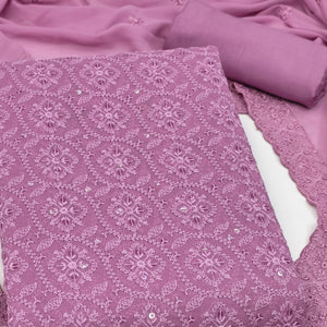 Stunning Purple Floral Embroidery With Sparkling Sequins Work Georgette Dress Material