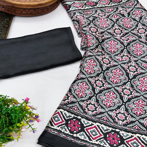 Charming Black Mill Printed Crepe Silk Saree Adorned With Vibrant Floral Design