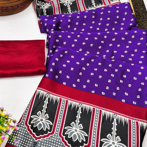 Classic Violet Crepe Silk Saree Enhanced with Bandhani Work for Timeless Appeal