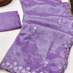 Lavender Net Partywear Saree Featuring Fine Floral Embroidery and a Soft, Flowing Look